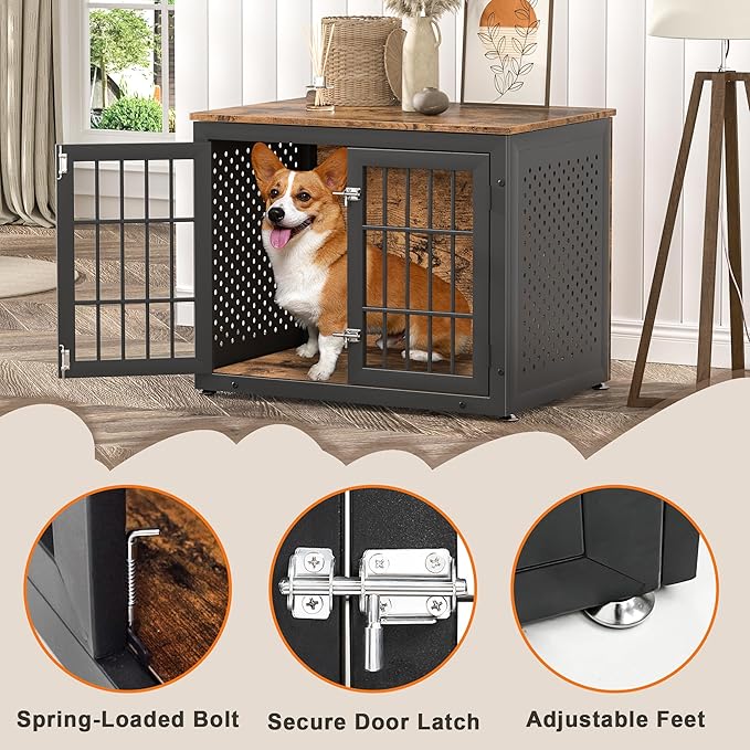 32" Heavy Duty Dog Crate Furniture for Small and Medium Dogs, Metal Kennel for High Anxiety Dogs, Chew Proof Pet Cage Indoor, Decorative Dog Kennel End Table-PawvioPets
