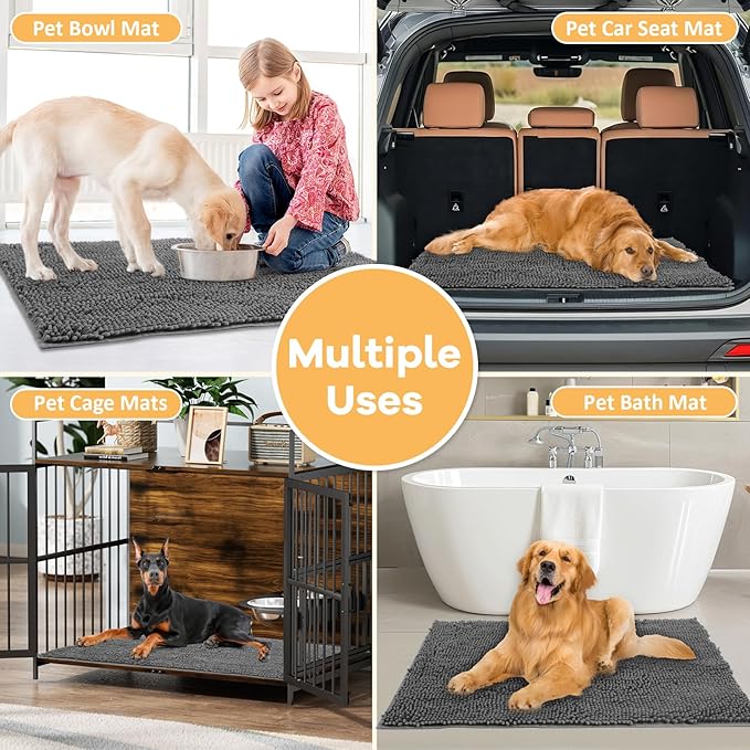 Absorbent Dog Door Mat for Muddy Paws, 60" x 30" Chenille Indoor Mats for Entryway, Trap Dirt Front Door Mat Indoor Entrance Washable Non Slip Soft-PawvioPets