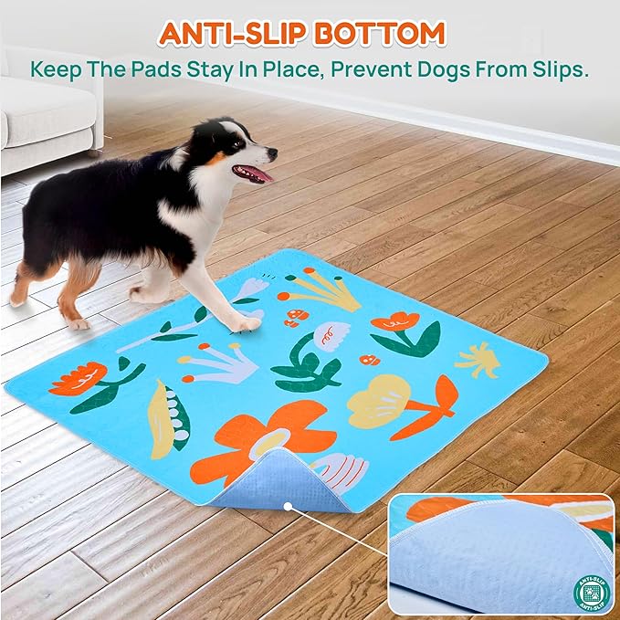 BurgeonNest Washable Pee Pads for Dogs, 2 Pack 36''x48'' Super Absorbent, Leakproof & Non-Slip Reusable Potty Pads for Puppy Playpen, Crate, Whelping Box, Potty Training, Blue-PawvioPets
