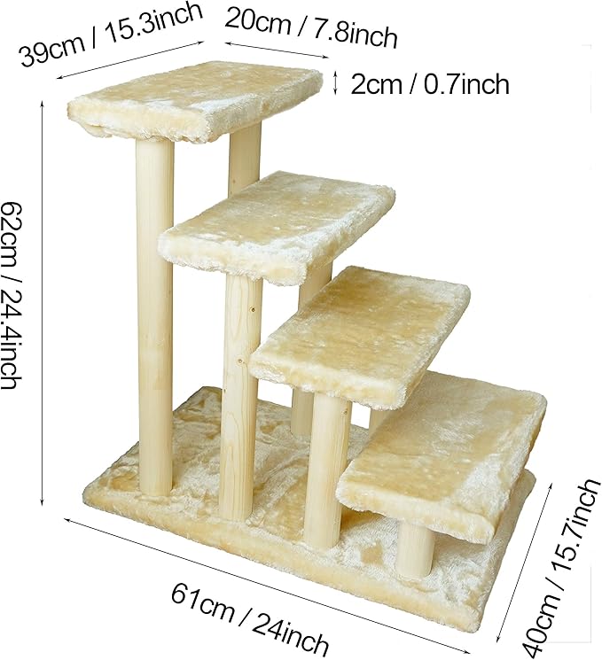 Cowboy Wooden pet Stairs 4-Step pet Ladder cat Dog Easy Stairs with Detachable Carpet for high Bed and Couch (Gray)-PawvioPets