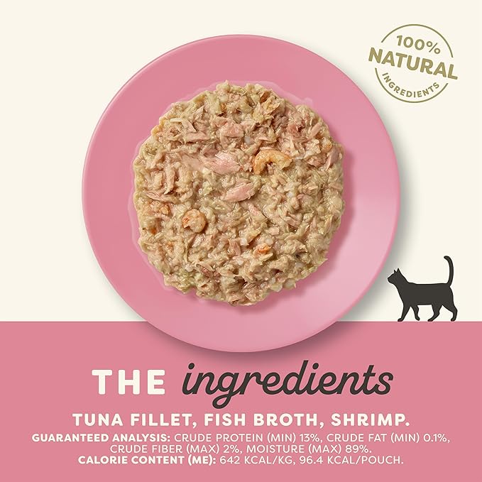 Applaws Natural Wet Cat Food in Broth, Limited Ingredient Wet Cat Food Pouches, No Additives, Made with Natural Ingredients, Tuna Fillet with Shrimp in Broth (12 x 5.3oz Pouches)-PawvioPets