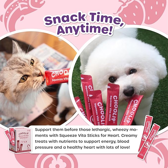 Grab & Go Squeeze Vita Stick Lickable Treats for Dogs & Cats. 49 Heart Support Sticks with Essential multivitamins. Soft and Tasty Paste for All Life Stages, Supporting Heart Health-PawvioPets