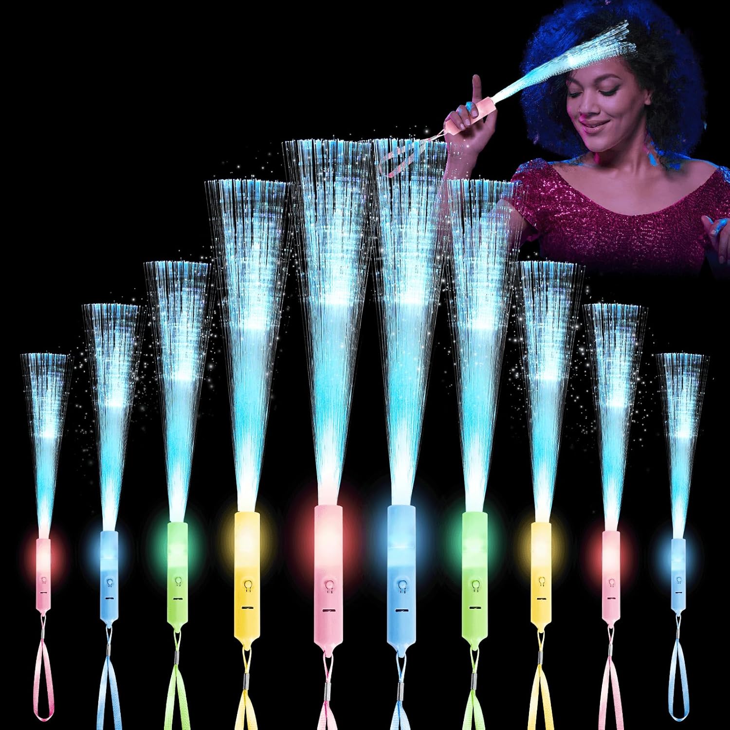 28 Pcs Sparkler Firework Sticks Glow Fiber Optic Wands, LED Flashing Sticks Light Up Toy for Adults Kids, Glow in The Dark Party Supplies Favor Bulk Magic Rave Decoration for Wedding Christmas Easter