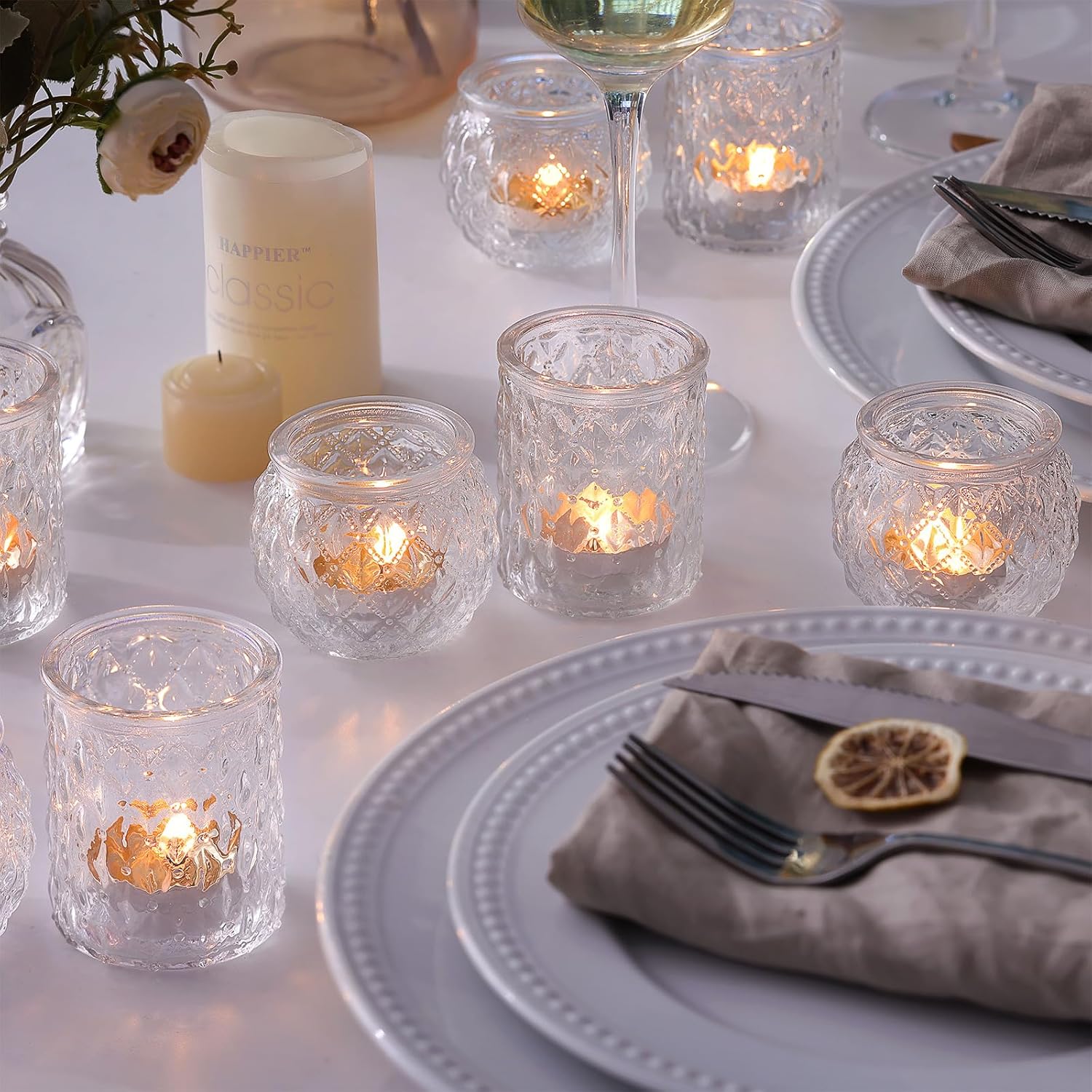 36pcs Assorted Clear Votive Candle Holders, Tea Light Candle Holders for Wedding Centerpiece, Glass Candle Holder for Table Centerpiece, Home and Party Decorations