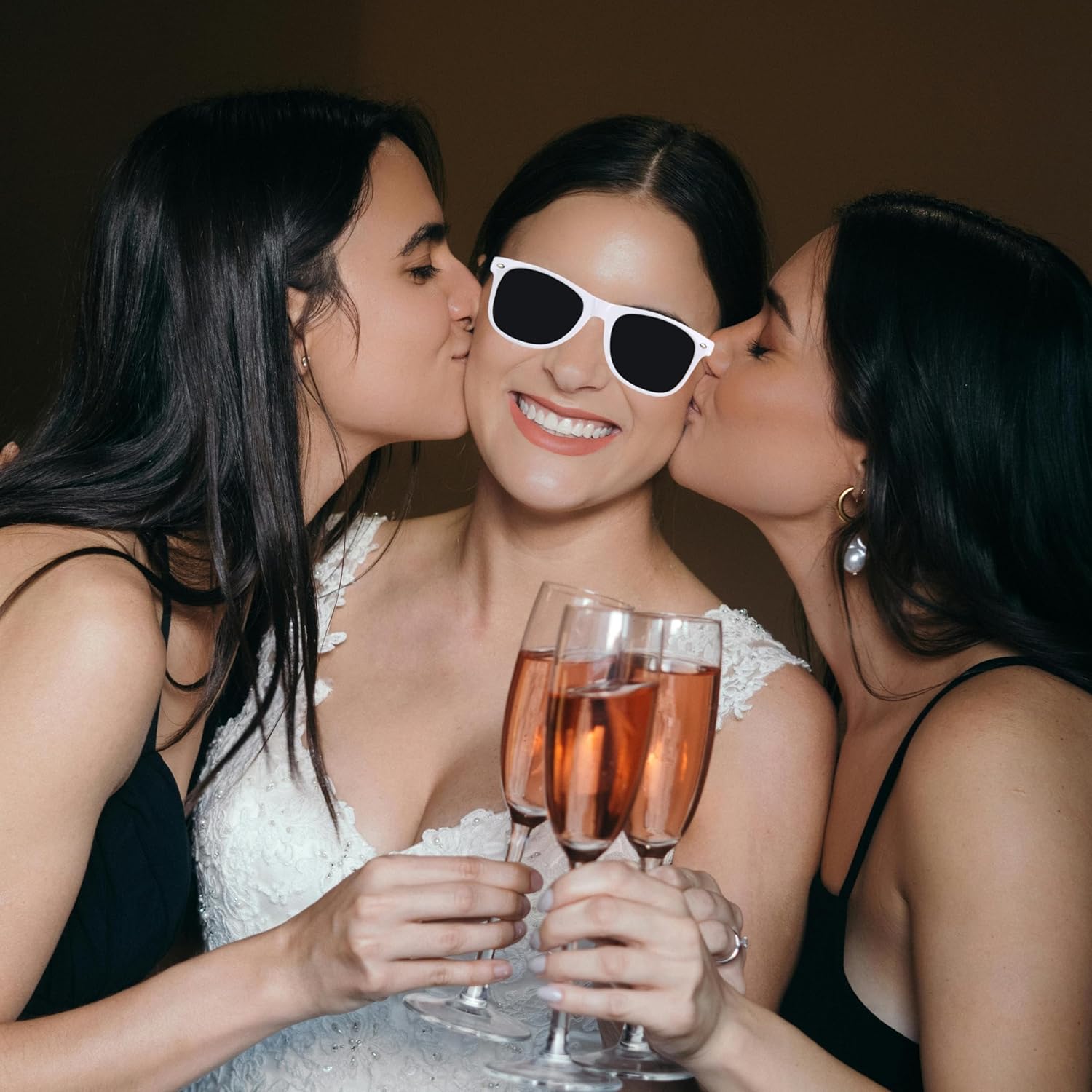 Bridesmaid Scrunchies Proposal Gifts Bachelorette Hair Claws Clips Girls heart sunglasses for Wedding Party Favors (White,lightpink 18pcs)