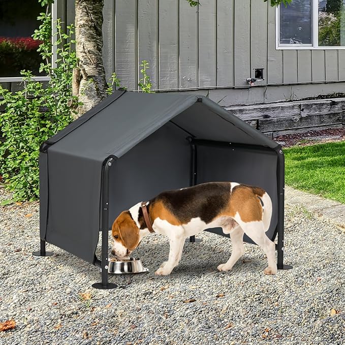 Dog Shades for Outside - Outdoor Dog Kennel for Small Dogs, 29.53”x25.59”x25.59” Outdoor Sun Rain Canopy Pet House, Waterproof Pet Canopy Shelter for Small Animals with Ground Nails-PawvioPets