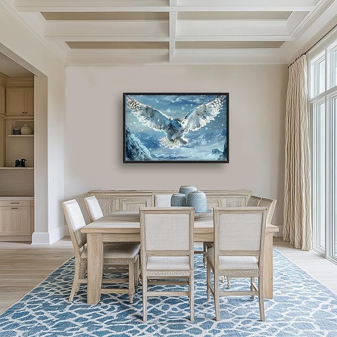 Framed Large Snowy Owl Wall Art for Living Room, Oversized Snowy Mountain Wall Decor Landscape Canvas Painting Modern Artwork Home Decoration for Living Room Bedroom Office 36"x24"-PawvioPets
