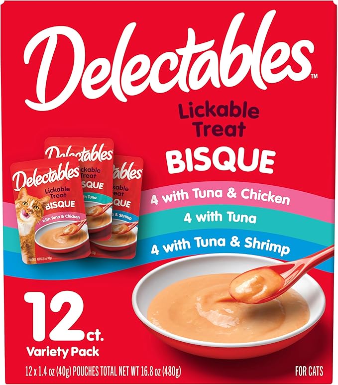 Delectables Bisque Lickable Wet Cat Treats - Chicken, Tuna & Shrimp, 12 count-PawvioPets