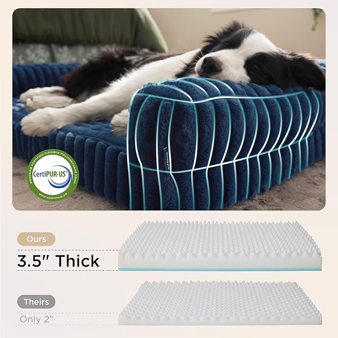Bedsure Orthopedic Dog Beds for Extra Large Dogs, Waterproof Memory Foam XL Pet Bed with Sides, Non-Slip and Egg-Crate Foam Big Dog Couch Sofa with Washable Removable Corduroy Cover, Blue-PawvioPets