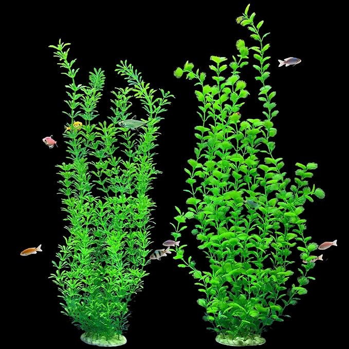 23.6 Inch Tall Aquarium Plants – Large Lifelike Artificial Fish Tank Decorations, Fish Tank Plants Plastic，2 Pcs Adjustable Length, Durable & Safe for Freshwater/Saltwater Aquariums (Green (Style A))-PawvioPets