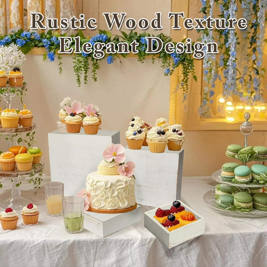 4 Pcs Buffet Risers, Wood Food Riser Dessert Display Stand for Party Wood Cupcake Stands Nesting Box for Display (Vinatge)