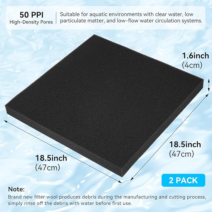 Aquarium Filter Sponge Pad, Filter Media Foam Sponges, Filter Accessories for Fish Tanks and Ponds (18.5"x18.5"x1.6", 50PPI, 2 Pack)-PawvioPets