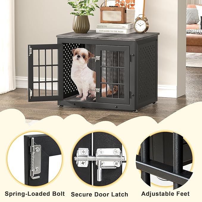 26" Heavy Duty Dog Crate Furniture for Small Dogs, Metal Kennel for High Anxiety Dogs, Chew Proof Pet Cage Indoor, Decorative Dog Kennel End Table-PawvioPets