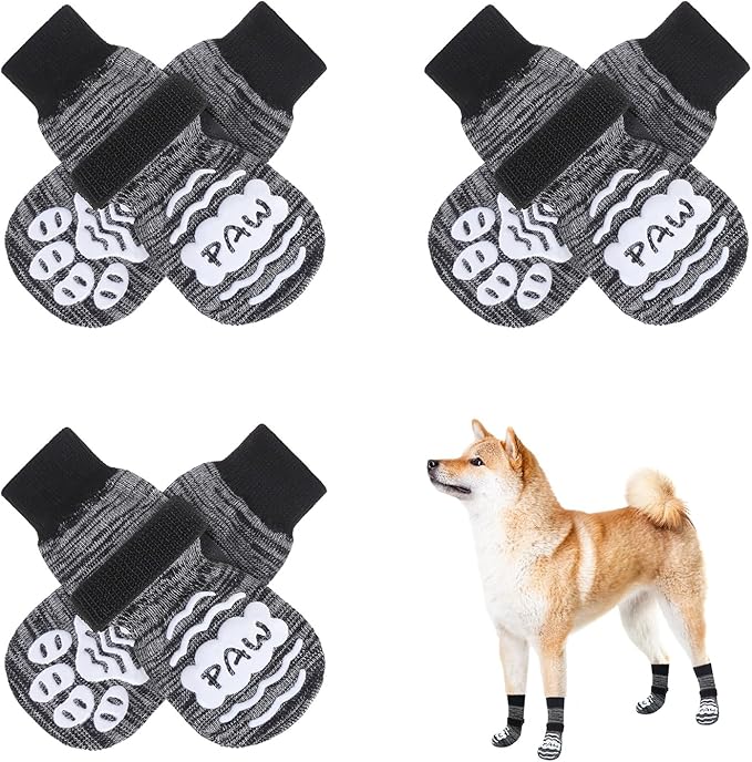 BEAUTYZOO Anti Slip Dog Socks for Small Medium Large Dogs,Paw Protector with Grips for Hardwood Floor Hot/Cold Pavement,Traction Control 3 Pairs AntiTwist Dog Shoes to Prevent Licking for Senior Dog-PawvioPets