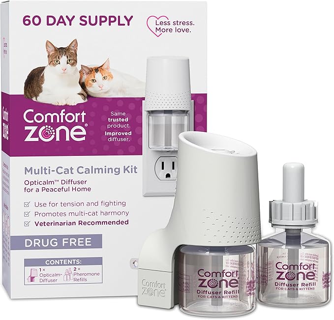 Comfort Zone 60 Day Starter Kit; 1 Multicat Diffuser & 2 Refills; Cat Calming Pheromone; Reduce Stress, Aggression, Fighting, Urine Marking, Scratching-PawvioPets
