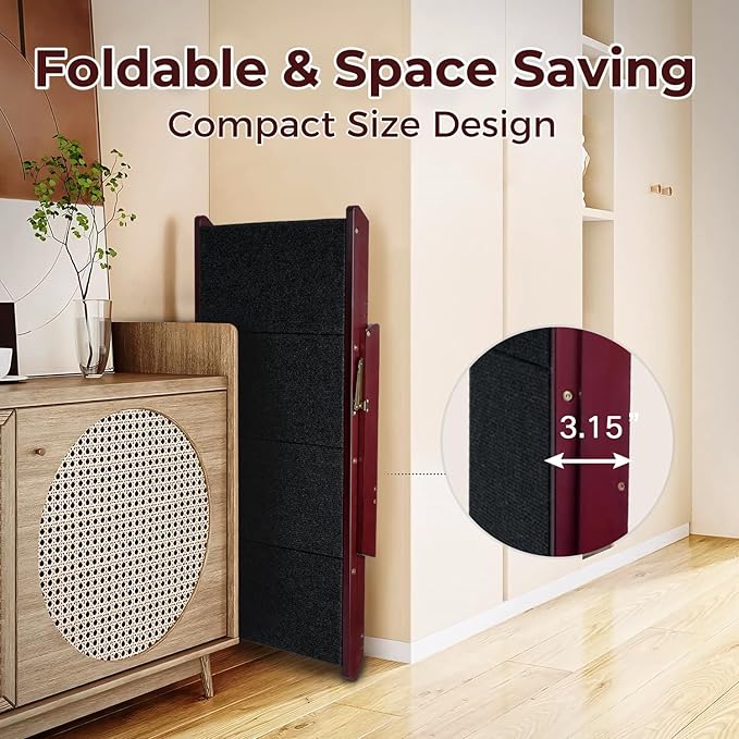 BRIKY Wooden Dog Stairs/Steps - Foldable 4 Steps Dog Steps for High Bed Couch Cars, Non-Slip Pet Stairs for Small Large Medium Dogs and Cats, No Assembly Required-PawvioPets