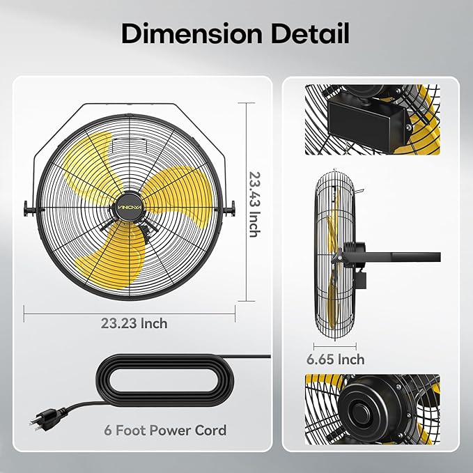 20 Inch Industrial Wall Mount Fan, 5200 CFM Industrial Metal Wall Fans with Poweful Motor, 3 Speed, Heavy Duty Construction Indoor for Warehouse, Workshops, and Garage, UL Listed-PawvioPets