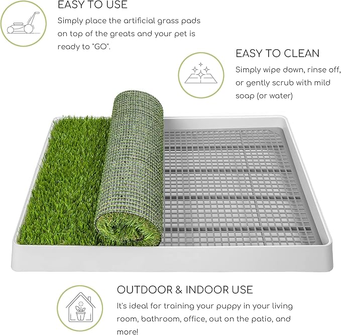 Dog Grass Pad with Tray, Dog Litter Box, Porch Potty for Puppy Pee Training, Indoor Portable Fake Grass Pee Pad System, Artificial Grass + Pee Pad Holder-PawvioPets