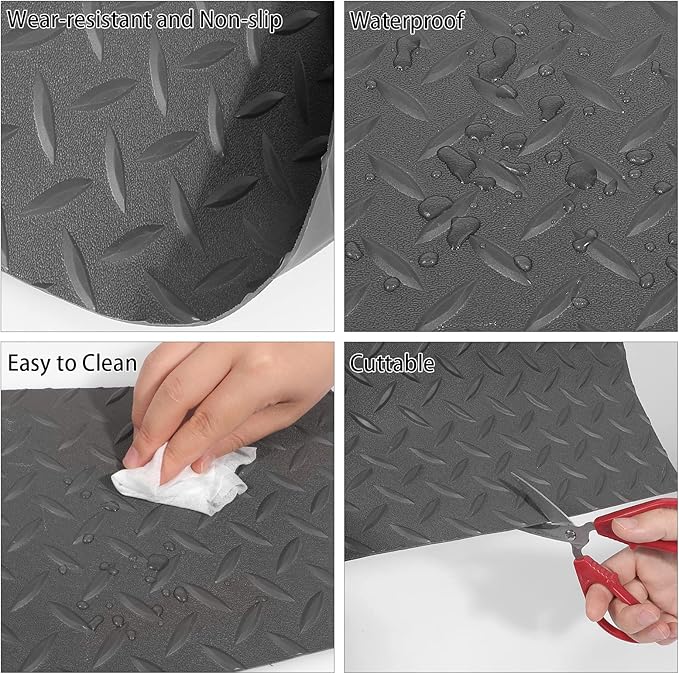 Boshen 7.5Ft x 17Ft Rubber Flooring Mats 2.9mm Thickened Diamond Plate Flooring Roll 127.5sqft Rubber Trailer Garage Floor Mats Non-Slip Floor Protector Mat for Garage Warehouse Gym Basement-Gray-PawvioPets