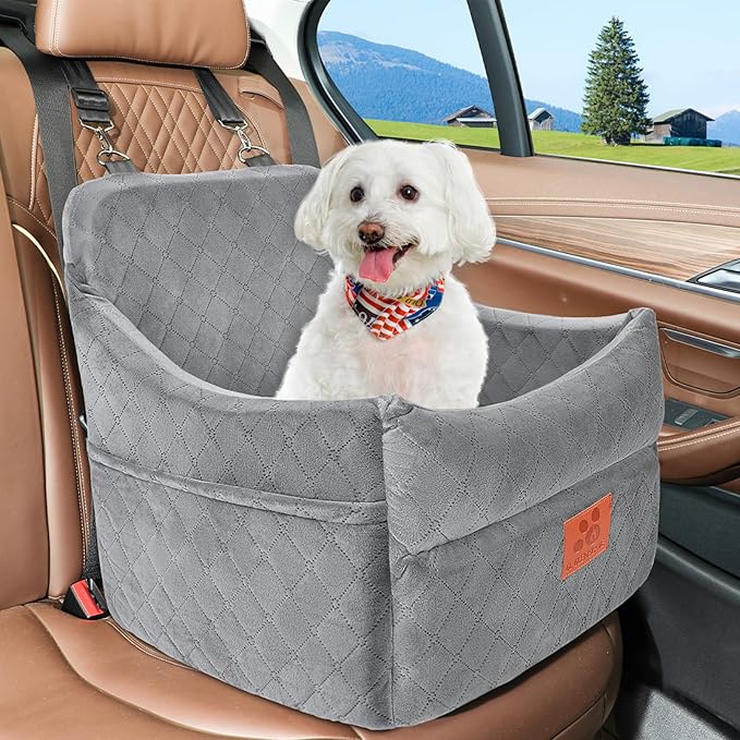 Dog Car Seat for Small/Medium Dogs, Dog Booster Car Seats with Thick Cushion for Dogs Under 35lbs, Detachable Washable Pet Car Seat with Storage Pockets, 2 Safety Belts-PawvioPets