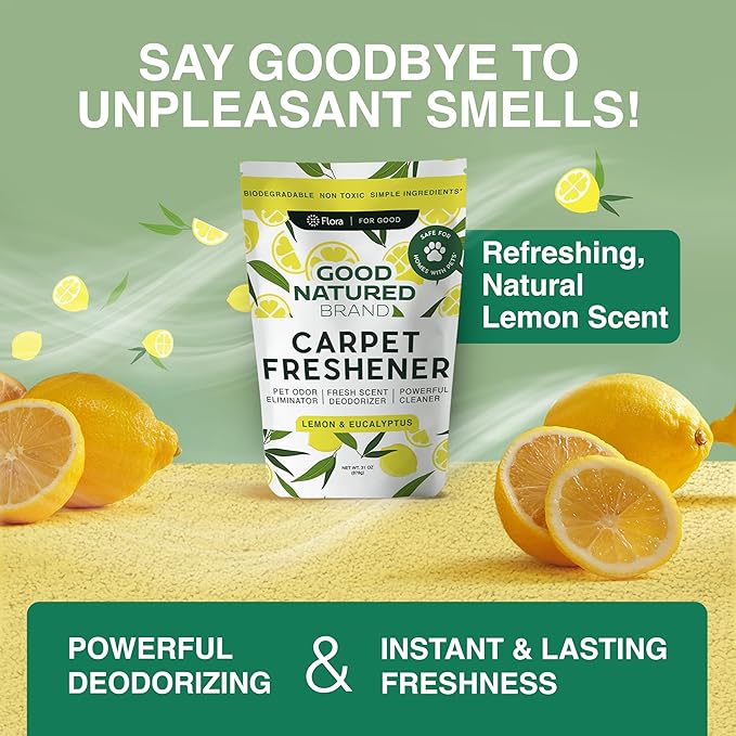 Good Natured Brand | Laundry Bundle | Carpet Freshener Lemon & Eucalyptus 31oz | Pet-Friendly Carpet Deodorizer | Laundry Powder Peppermint 47oz | Hypoallergenic Laundry Powder 94 Loads-PawvioPets
