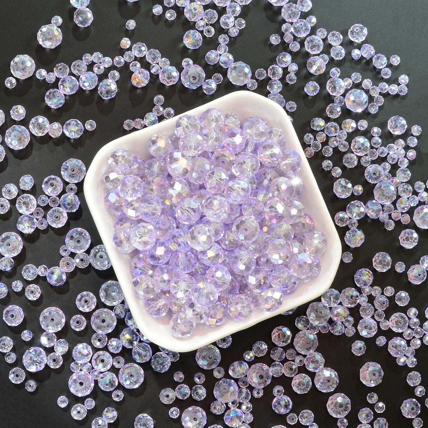 800Pcs 4/6/8/10mm Crystal Glass Beads for Jewelry Making Beads for Bracelets Necklace Pendants Making Supplies(Light Purple)