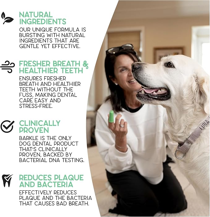Barkle Vet Approved Dog Teeth Cleaning Toothpaste & Tooth Brushing Kit | Eliminate Plaque, Tartar & Bad Breath | Mint Dog Breath Freshener Gel | Puppy & Small Breed Safe | Free Finger Brush (60 Days)-PawvioPets