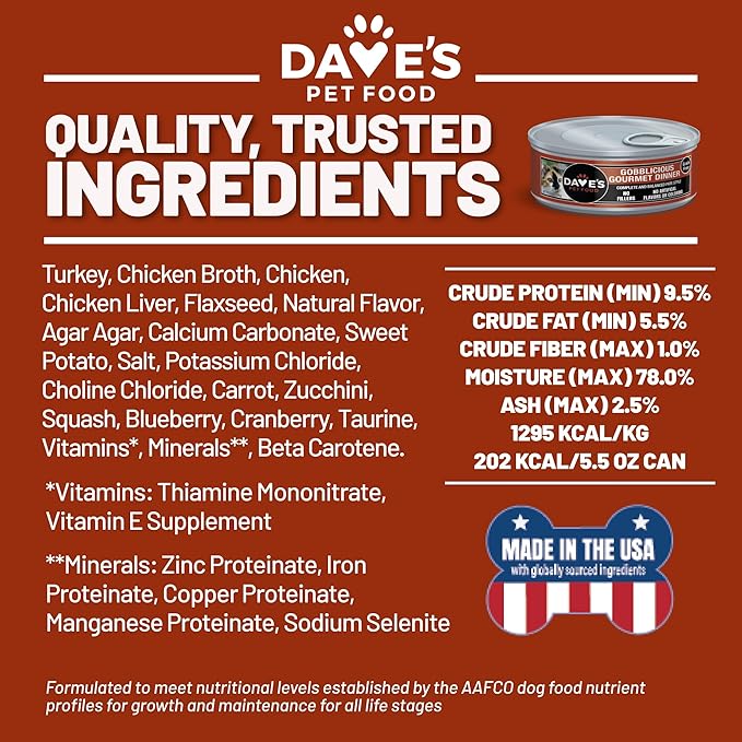 Dave's Pet Food Grain Free Wet Canned Cat Food Pate (Gobblicious Gourmet), Made in USA Naturally Healthy, Added Vitamins & Minerals, 5.5 oz Cans (24 Pack)-PawvioPets