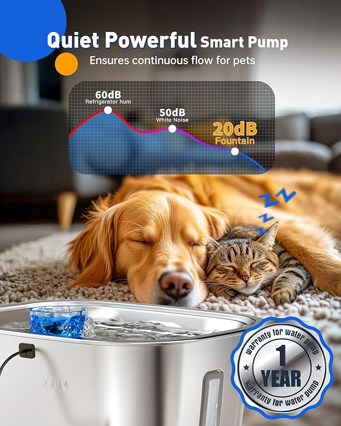 Dog Water Fountain for Large Dogs Stainless Steel, 3Gal Extra Large Dog Water Bowl Dispenser with 2 Filters & Visual Window, Automatic Filtered Pet Fountain Indoor, Quiet Safe Pump with LED Indicator-PawvioPets