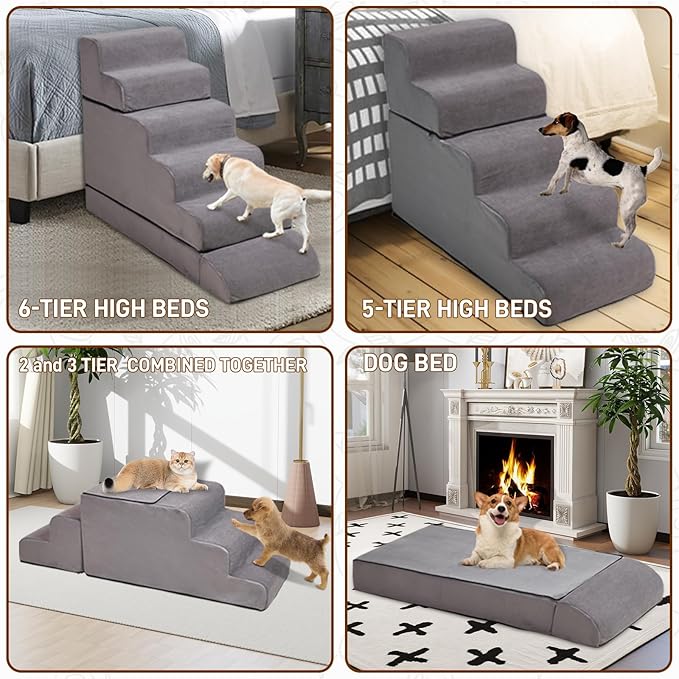 24-30inches High Dog Stairs & Steps for High Beds Tall, LitaiL 29inch 6 Steps Pet Stairs/Steps for High Beds Large Dogs, Non-Slip Dog Ramps for Small Dogs, for Older Cats-PawvioPets
