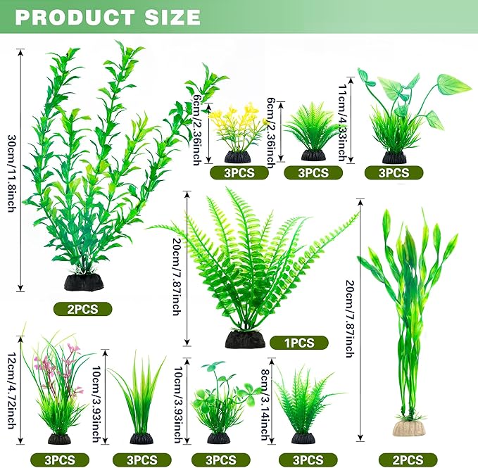 Ameliade Aquarium Artificial Green Plastic Plants Decorations 26 PCS Large Fish Tank Accessories Goldfish Betta Tank Decor-PawvioPets
