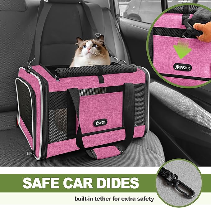 Cat Carrier 18x11x11 Delta Airline Approved, Easy Load Soft Pet Plane Travel Bag 15 pounds, Teacup Dog Crate 12 lbs, Yorkie Kennel Carrying Case, Kitten Toy Poodle Mesh Cage up to 20lbs Pink-PawvioPets