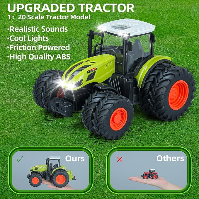 46Pcs Farm Toys, Tractor Toy w/Lights & Sound, Farm Animals Toys for 3 4 5 6 7 8+ Year Old Toddler Girls Boys Kid, Figures Farmer Vehicle Truck Fence Farm Playset Educational Learning Toys-PawvioPets