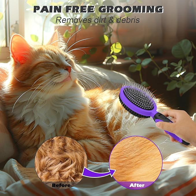 2PCS Pet Grooming Tools - Double-Sided Brush for Shedding and Bathing, Suitable for Short/Long Haired Dogs Cats and Horses, Deshedding Dog Brush, Mane & Tail Combs for Horses - Pet Supplies (Purple)-PawvioPets