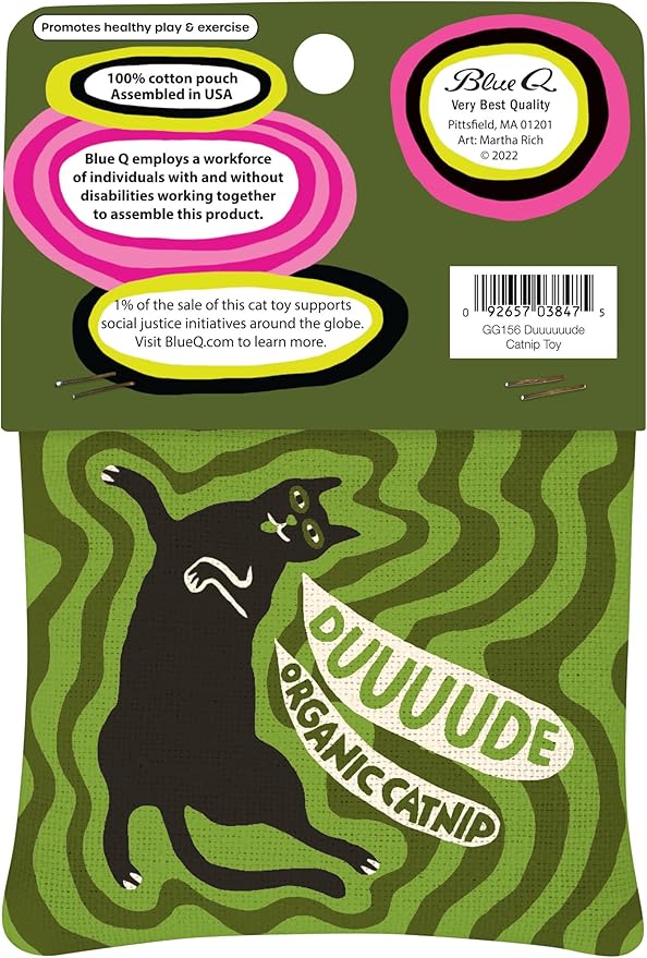 Blue Q Duuuuuuude Catnip Cat Toy. Premium Organic Catnip Grown in The USA, 100% Cotton Pouches, Kitty Graphics Sure to Delight Every Cat-Keeper.-PawvioPets