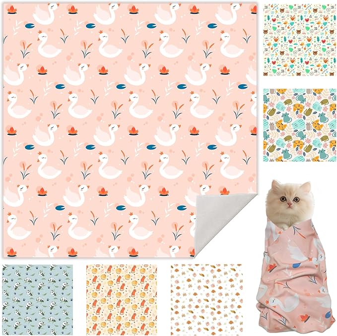 33.5" Cat Wrap for Grooming, Maximum, Self-Adherent Soft Cat Blanket for Nail Clipping, Anti-Scratch-Escape Calming Wrap, Cats Burrito Swaddle for 6-18 lbs (Swan, XX Large)-PawvioPets