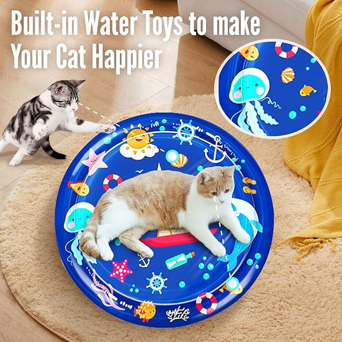 cat Cold pad, Portable Water-Filled, Interactive cat Toy, Suitable for All Kinds of Pets, Keeping Your Pets Cool in Summer Ocean Blue-PawvioPets