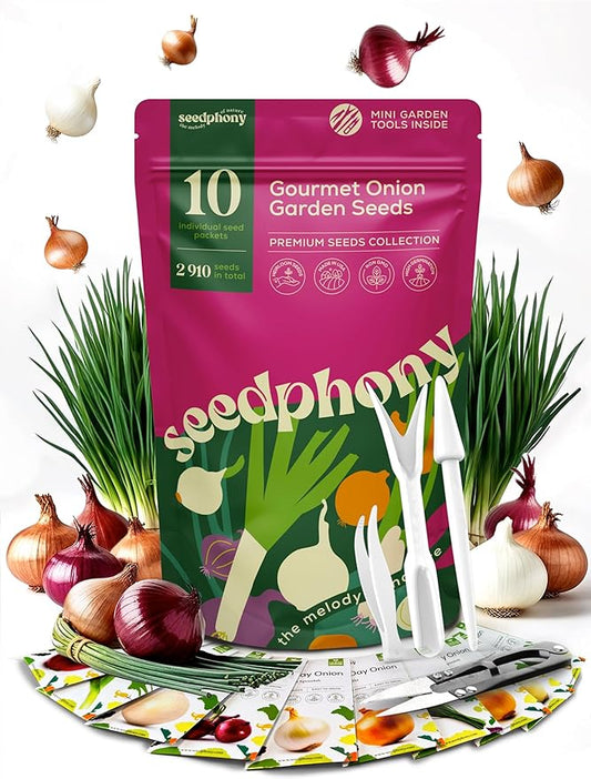 10 Gourmet Onion Seeds for Planting Variety Pack - 2,900+ Non-GMO Heirloom Vegetable Seeds for Growing Indoor & Outdoor: Red Burgundy, Leek, Walla Walla, Grano White & Yellow Sweet Spanish-PawvioPets