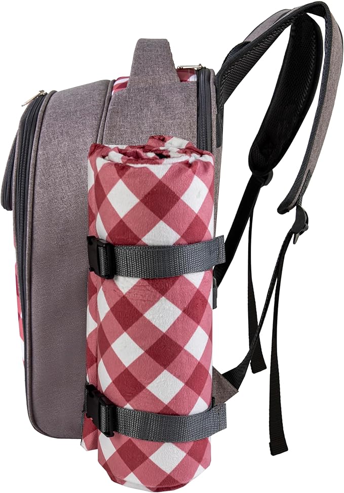 apollo walker Picnic Backpack Bag with Cooler Compartment, Detachable Bottle/Wine Holder, Fleece Blanket, Plates and Cutlery Set (2 Person, Gray)-PawvioPets