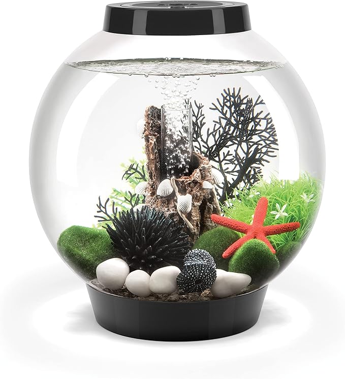 biOrb Classic 15 Acrylic 4-Gallon Aquarium with White LED Lights Modern Compact Tank for Tabletop or Desktop Display, Black-Trimmed Tank-PawvioPets