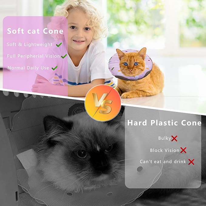 Cat Cone Collar Soft, Adjustable Cat Recovery Collar Kitten Cones to Stop Licking, Cute Donut E Collar After Surgery, Cats Neck Pillow Cone Elizabethan Cones of Shame (Waterproof Purple, Small)-PawvioPets