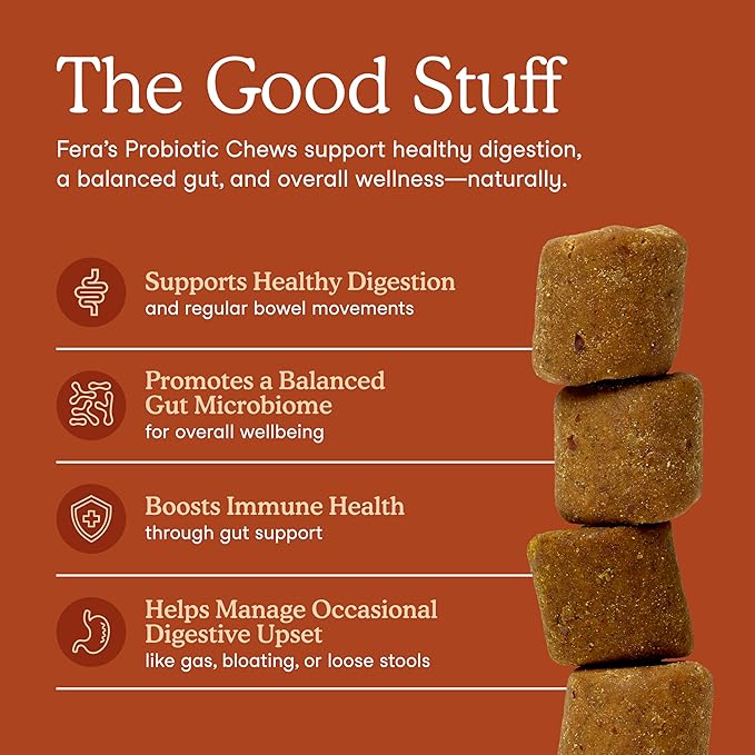 Fera Pets Probiotics for Dogs with Prebiotics and Postbiotics - Full Spectrum Gut Health Support - Promotes a Balanced Gut Microbiome - Boosts Immune Health - 90 Soft Chews-PawvioPets