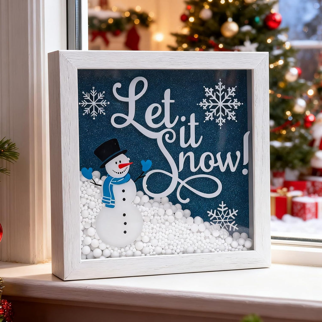 Christmas Wooden Tabletop Sign Blue Snowman with Snowflake Block Sign Xmas Table Centerpiece for Winter Holiday Party Home Shelf Fireplace Mantle Decoration