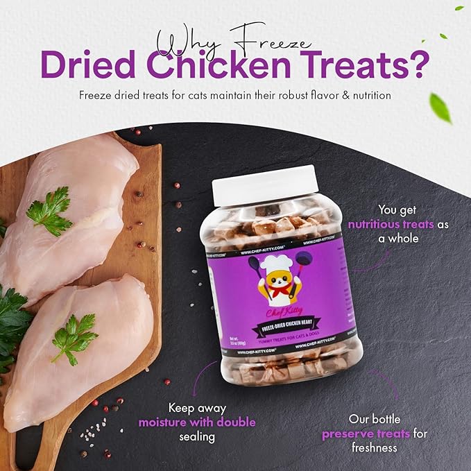 Freeze-Dried Chicken Heart Treats for Cats & Dogs – 100% Human Grade, Single Ingredient, High-Protein, Healthy Snack – No Additives or Preservatives – 2.6oz - Inspected & Tested in USA-PawvioPets