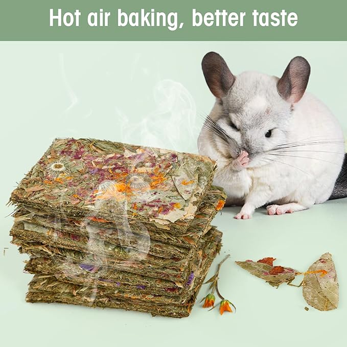 Abizoo Rabbit Natural Treats,10Pcs Timothy Hay Toys Chips Bunny chew Toys with Herbal Flowers Guinea Pig Treats for Hamster Chinchillas Gerbils Rats Small Animals Teeth Care Crisp Snacks-PawvioPets