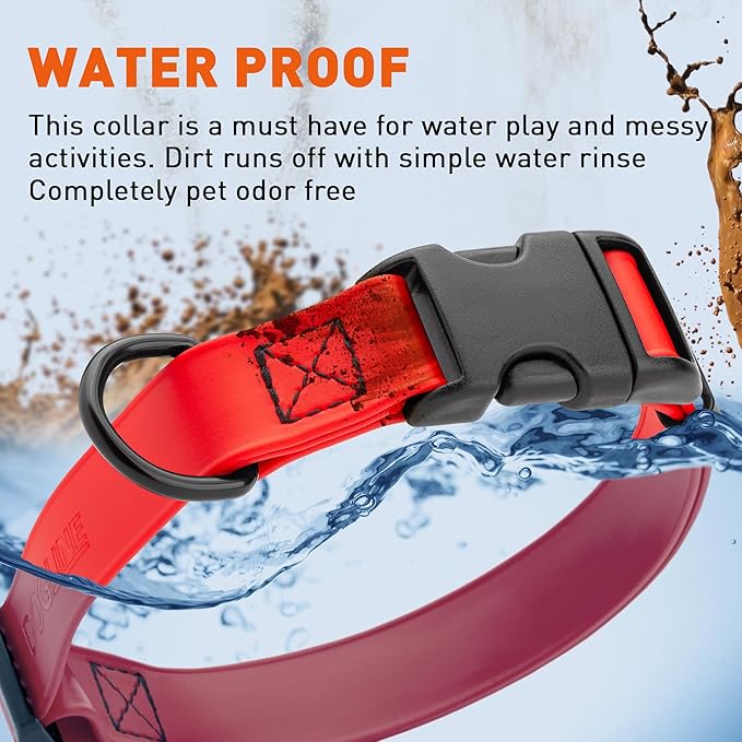 Dogline Biothane Waterproof Dog Collar with Quick Release Buckle Strong Coated Nylon Webbing with Odor- Proof for Easy Care Easy to Clean Fits Small Medium or Large Dogs, Red 1" W 15-23" L-PawvioPets