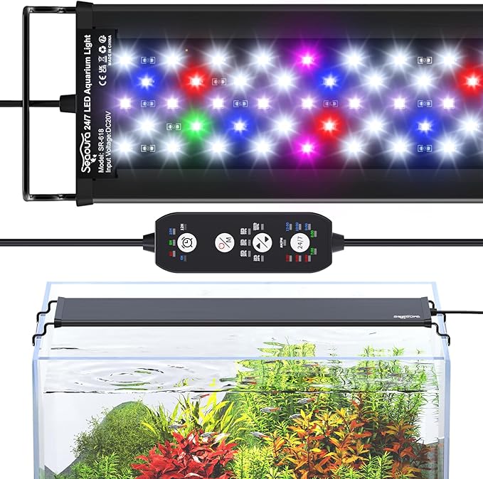 24/7 Cycle LED Aquarium Plant Light-Full Spectrum Fish Tank Light, Auto On/Off, 24/7 Lighting Modes and DIY Mode, Adjustable Timer/Brightness, 18W for 18 Inch to 24 Inch Planted Tank-PawvioPets