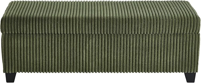 48" Green Ottoman with Storage, Corduroy Storage Ottoman Bench for Bedroom, End of Bed Bench with Safety Hinge for Living Room, Entryway-PawvioPets