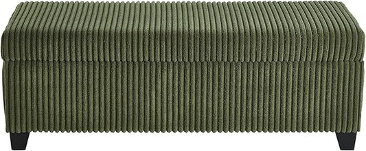 48" Green Ottoman with Storage, Corduroy Storage Ottoman Bench for Bedroom, End of Bed Bench with Safety Hinge for Living Room, Entryway-PawvioPets
