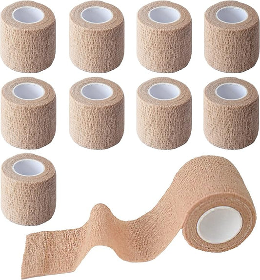 9 Pack 2" x 5 Yards Self Adhesive Bandage Wrap Self Stick Wrap for Ankle, Wrist, Finger, Sports, Breathable Cohesive Vet Tape for Pets (Skin Color)-PawvioPets